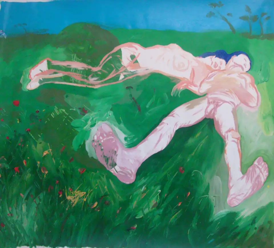 Adán y Eva en el zoológico, acrílico sobre tela, 2010, Noel Morera Cruz