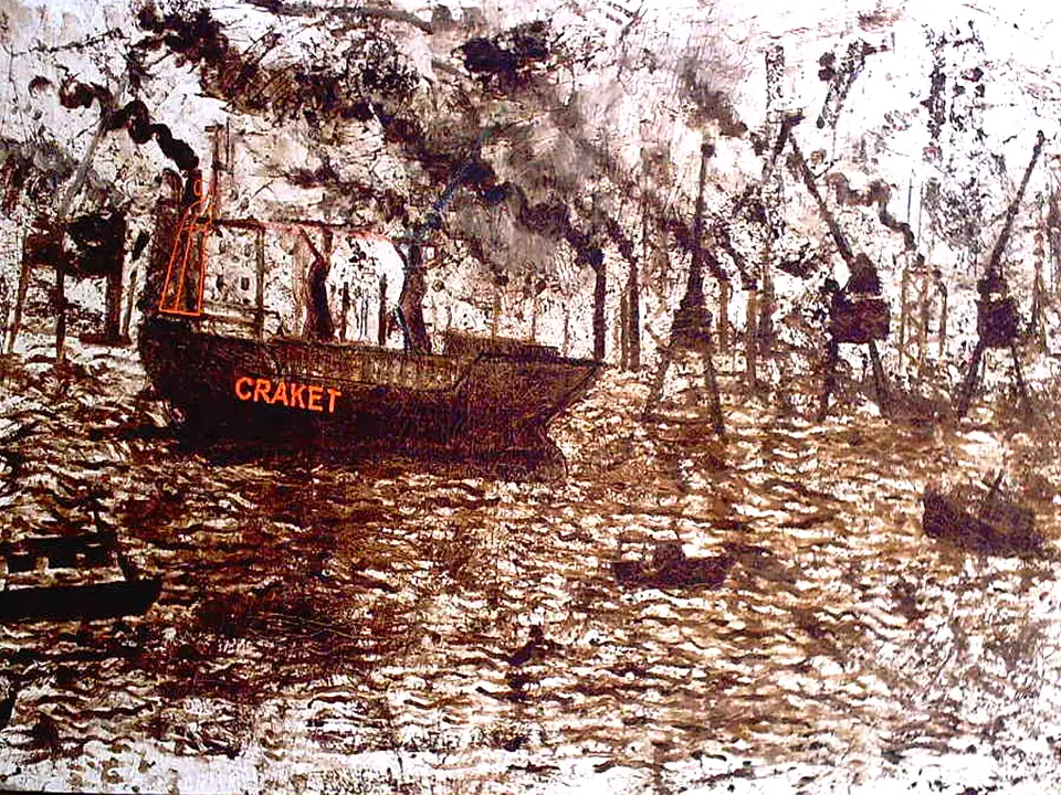 Craket, desechos petrolíferos de la bahía de la habana sobre lienzo, 2006, Noel Morera Cruz