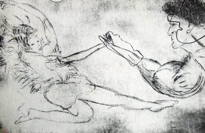 El rastro de tu sangre sobre la nieve, punta seca, 2002, Noel Morera Cruz