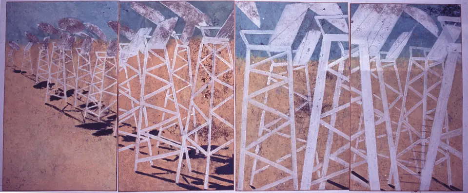 La partida, políptico, técnica mixta sobre tela, 2004, Noel Morera Cruz