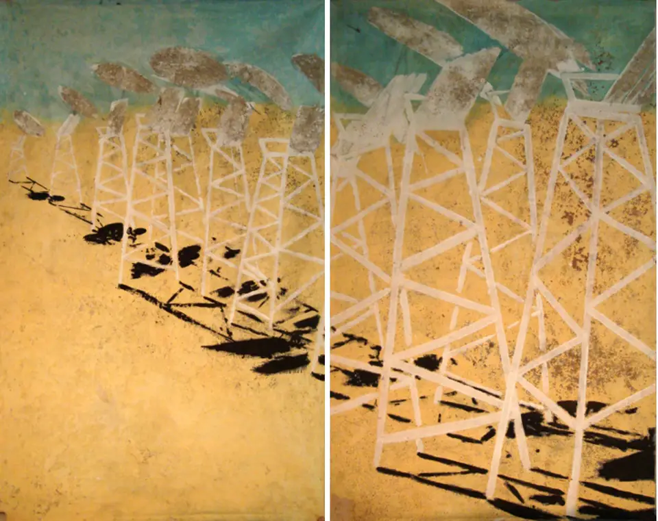 La partida, díptico, técnica mixta, 2004, Noel Morera Cruz