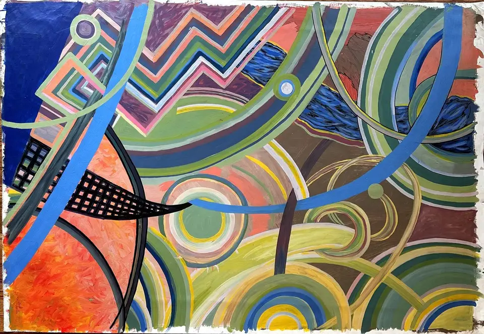 N.º 3, pintura sobre tela: arcos y espirales de colores, Noel Morera Cruz