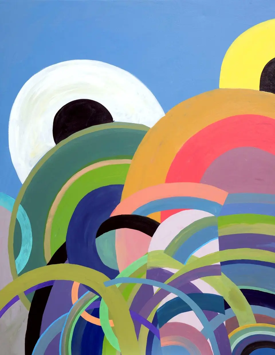 Obra sin título conocido, pintura sobre tela: arcos y soles, Noel Morera Cruz