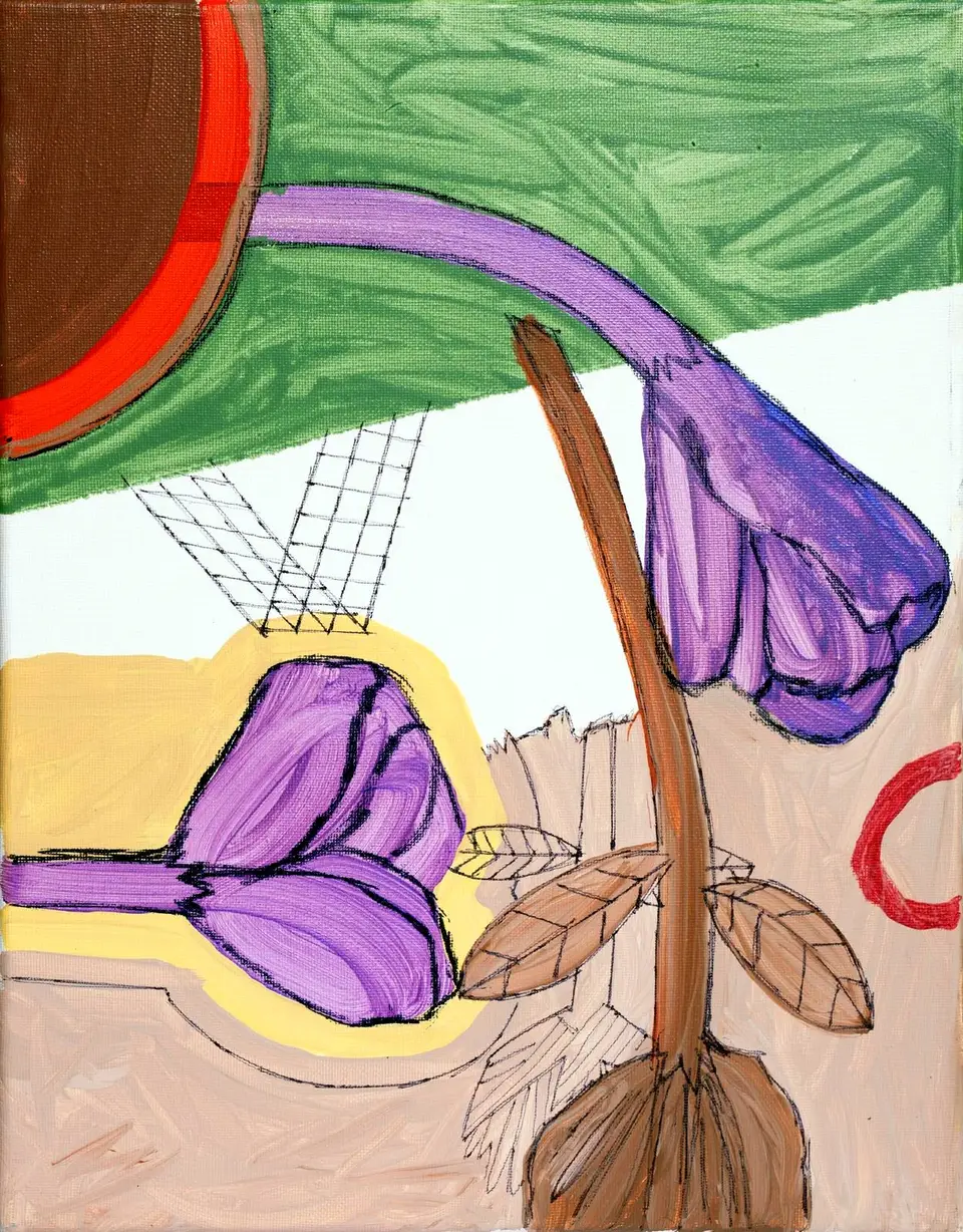 Obra sin título conocido, pintura sobre tela: flores violetas, Noel Morera Cruz