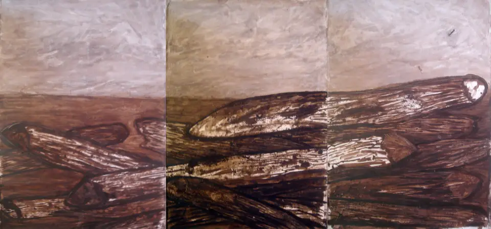 Maderamen, tríptico, técnica mixta sobre lienzo, 2007, Noel Morera Cruz