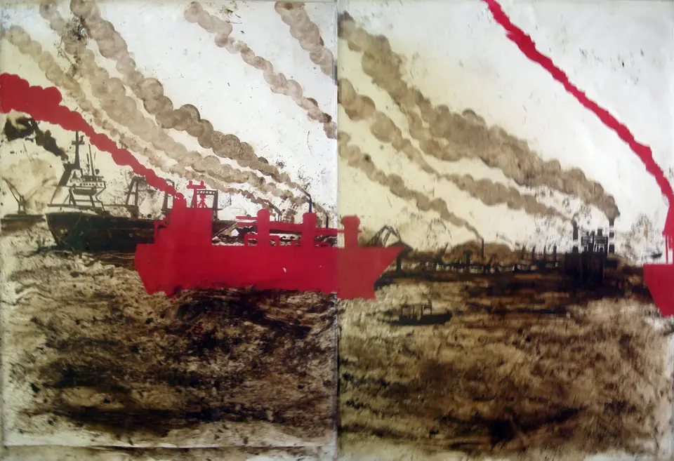 Noticias, díptico, técnica mixta sobre lienzo, 2007, Noel Morera Cruz