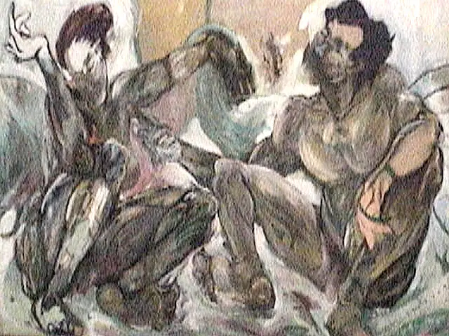 Pareja, técnica mixta sobre lienzo, 1988, Noel Morera Cruz