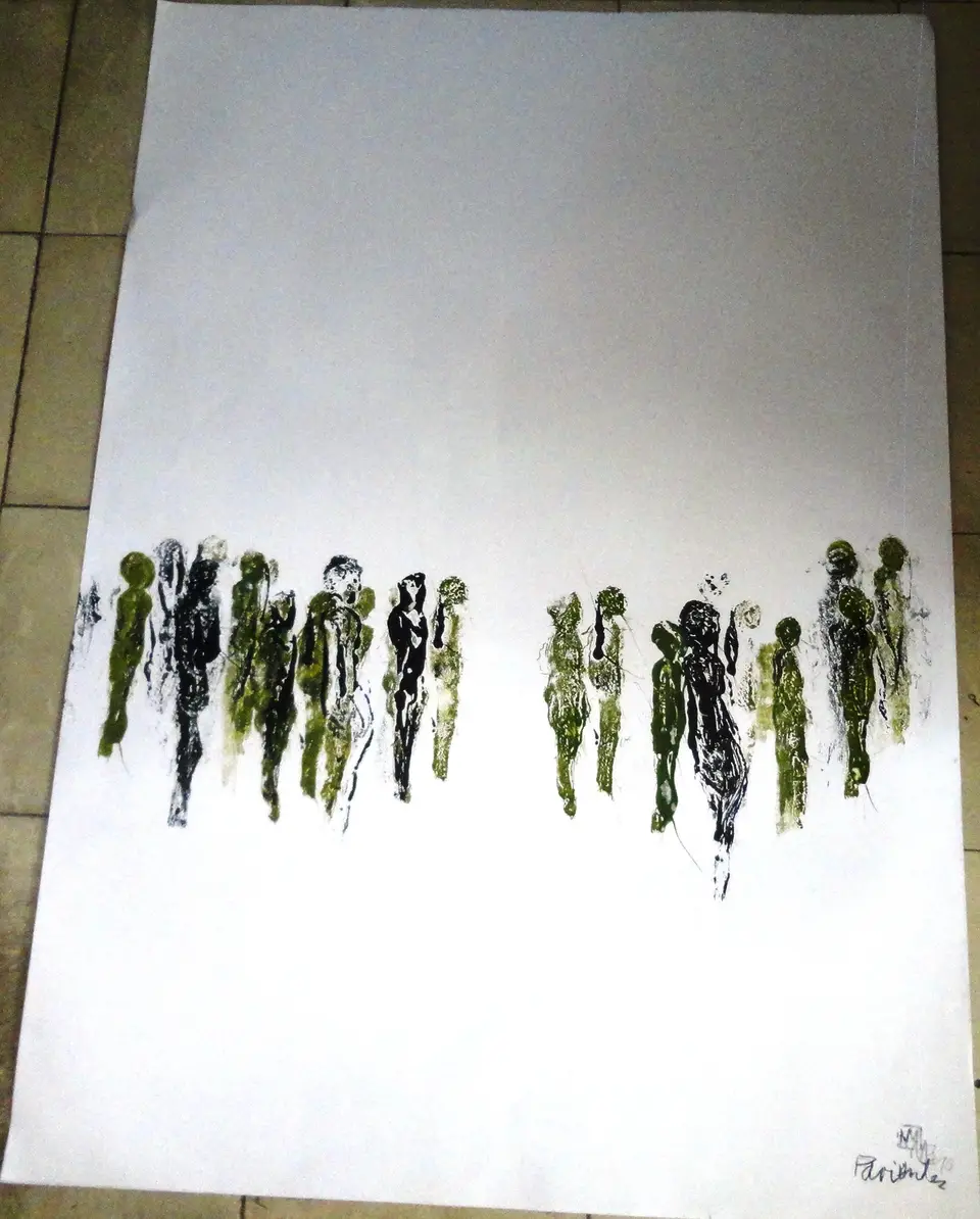 Parientes, monotipia, 2014, Noel Morera Cruz