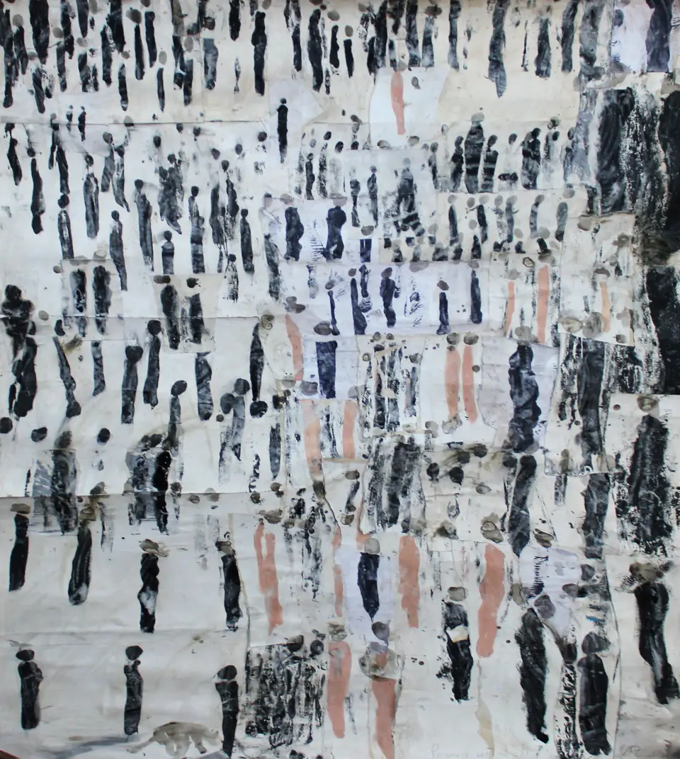 Perro entrando al pantano, collage de matrices fragmentadas, 2006, Noel Morera Cruz