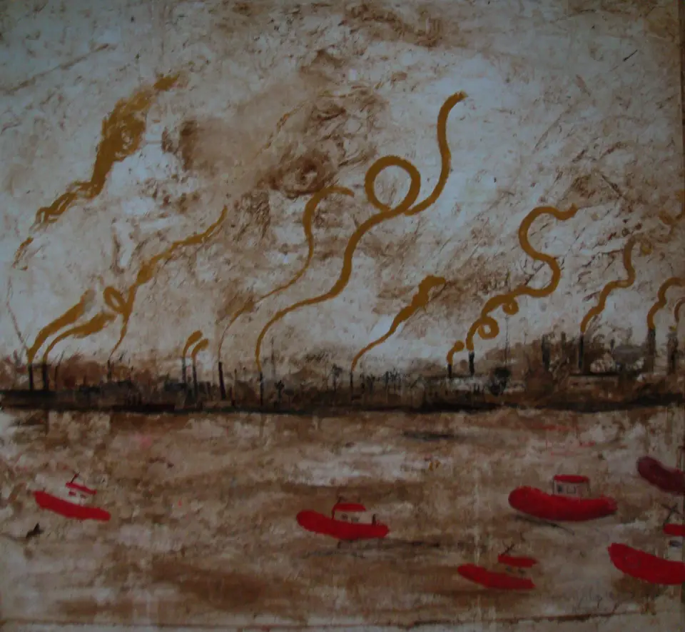 Remolque rojo, técnica mixta sobre tela, 2010, Noel Morera Cruz