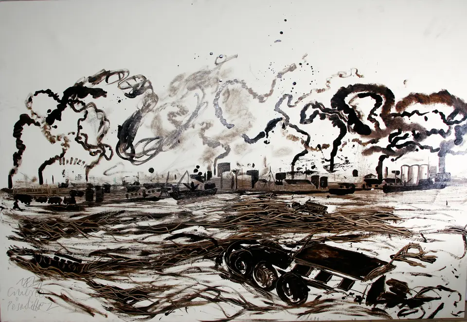 Sueño o pesadilla 2, desechos petrolíferos de la bahía de la habana sobre lienzo, Noel Morera Cruz