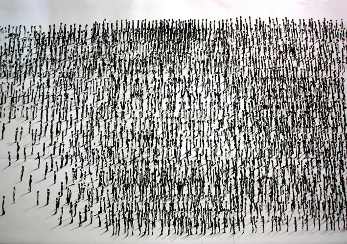 Un minuto de silencio, políptico de 52 piezas, ix bienal de la habana, monotipia, Noel Morera Cruz