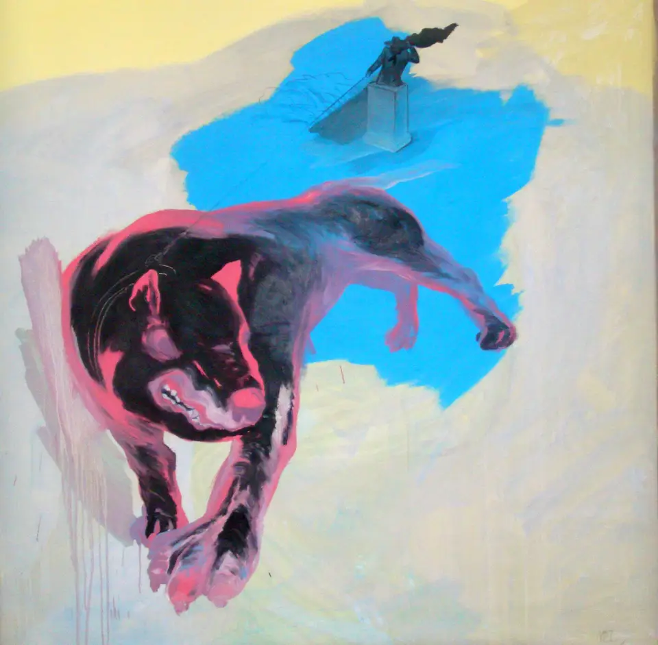 Zorro con perro, acrílico sobre tela, 2009, Noel Morera Cruz